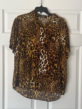 Logeeyar Leopard Print Short Sleeve Button Down Shirt